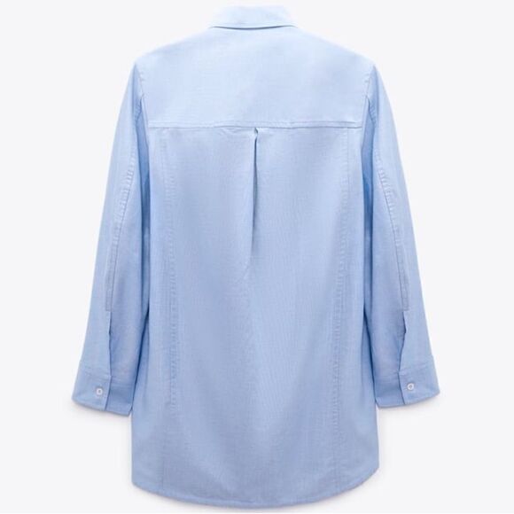 ZARA OVERSIZED POPLIN SHIRT BLUE - Picture 6 of 10